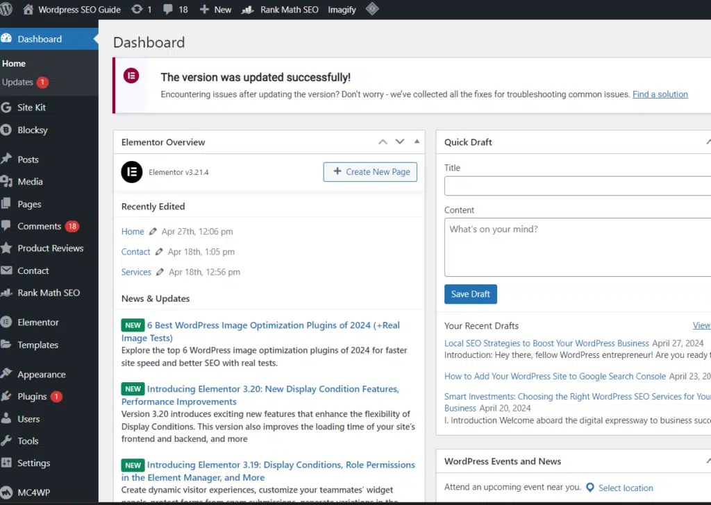 wordpress dashboard